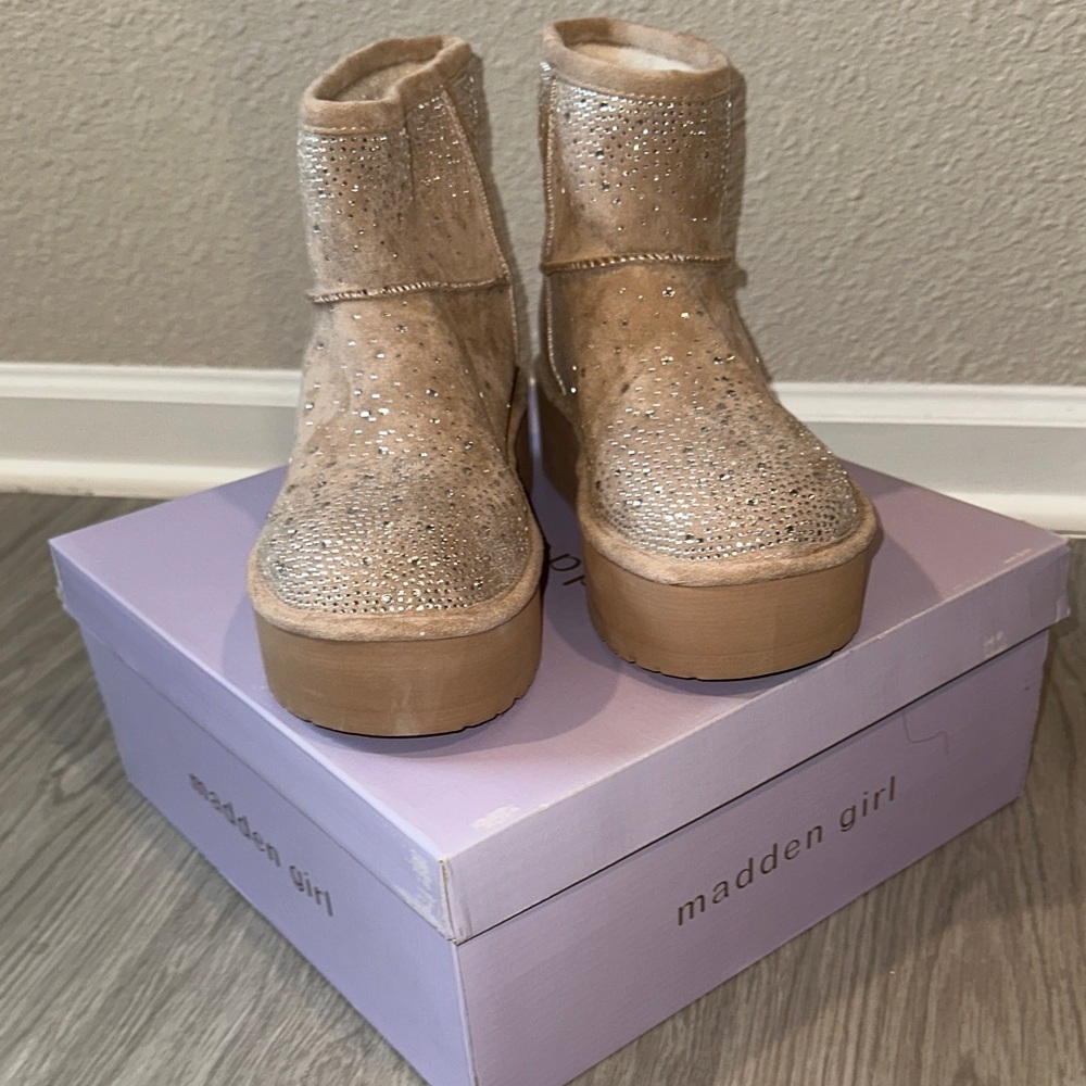 Madden Girl Sparkling Tan Ankle Booties